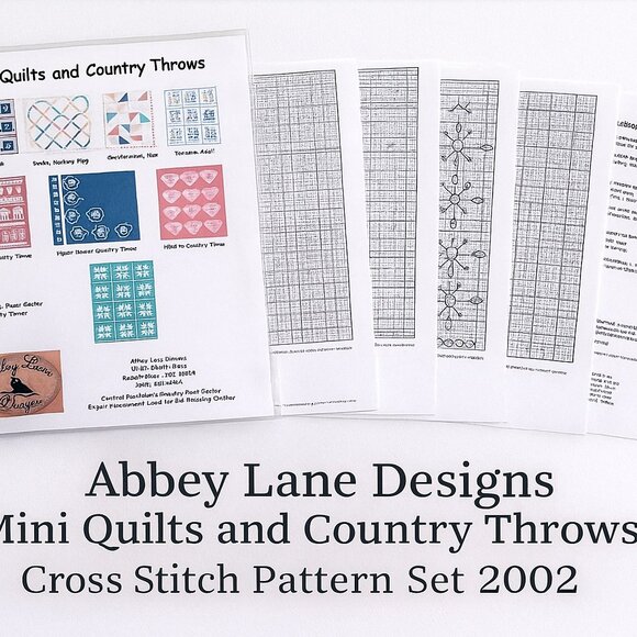 Abbey Lane Designs Mini Quilts and Country Throws Cross Stitch Pattern Set 2002 - Picture 1 of 4